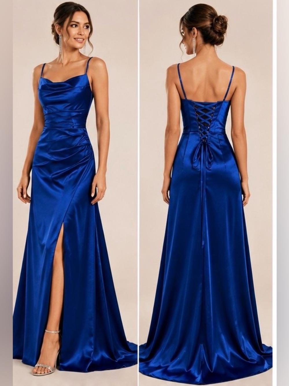 Royal Blue Satin Corset Back Prom Formal Gown Dress Size 2 NWT